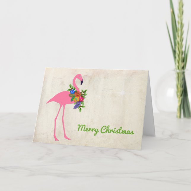 Tarjeta Festiva Firma de mensaje de Navidades Flamingo (Anverso)
