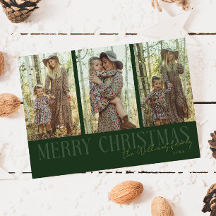 Tarjeta Festiva Firma navideña Multi Photo Green