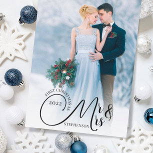 Tarjeta Festiva First Christmas Mr and Mrs 2 Photo Your Greeting