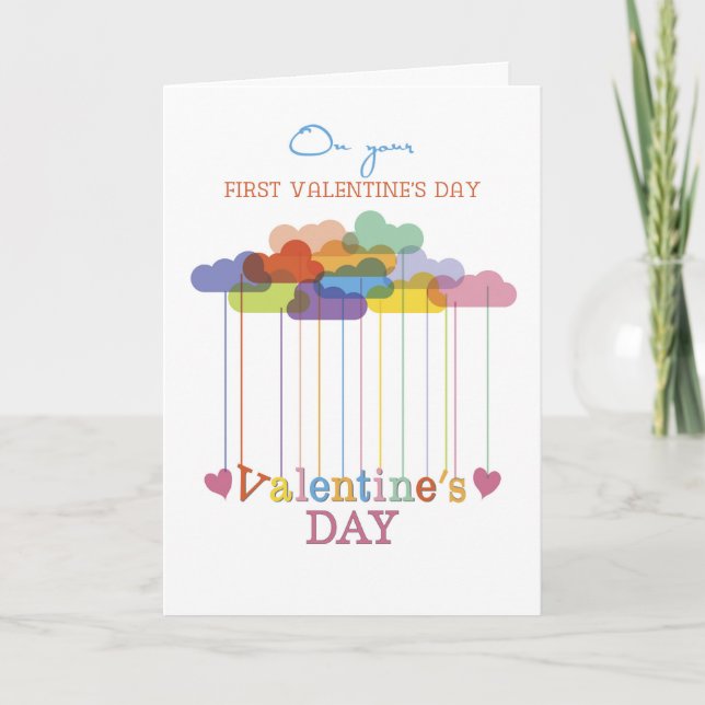 Tarjeta Festiva First Valentine’s Day Valentine Rainbow Clouds (Anverso)