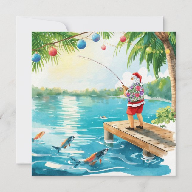 Tarjeta Festiva Fishing Christmas with Santa Claus  (Anverso)
