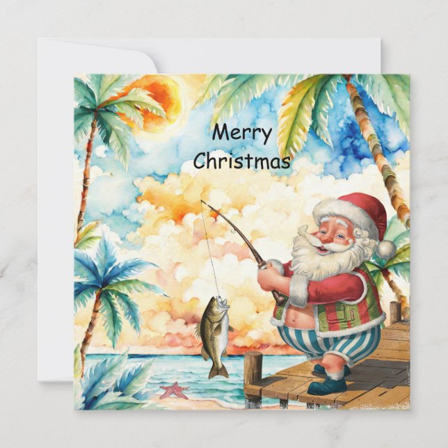 Tarjeta Festiva Fishing Lover Santa is Fishing Christmas in July (Anverso)