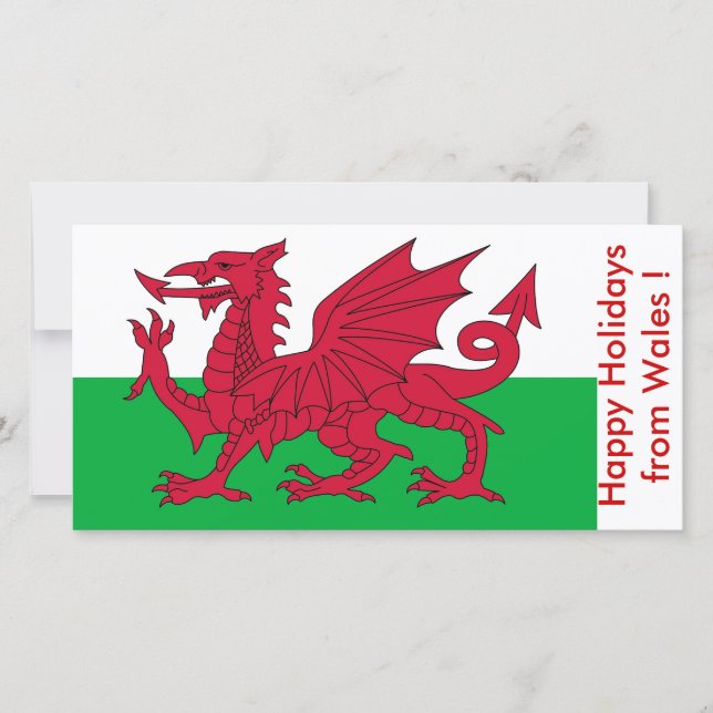 Tarjeta Festiva Flag of Wales, Happy Holidays from U.K. (Anverso)