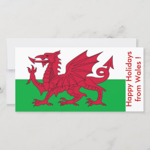 Tarjeta Festiva Flag of Wales, Happy Holidays from U.K.