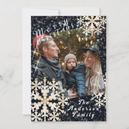 Tarjeta Festiva Flama de nieve foto oro negro