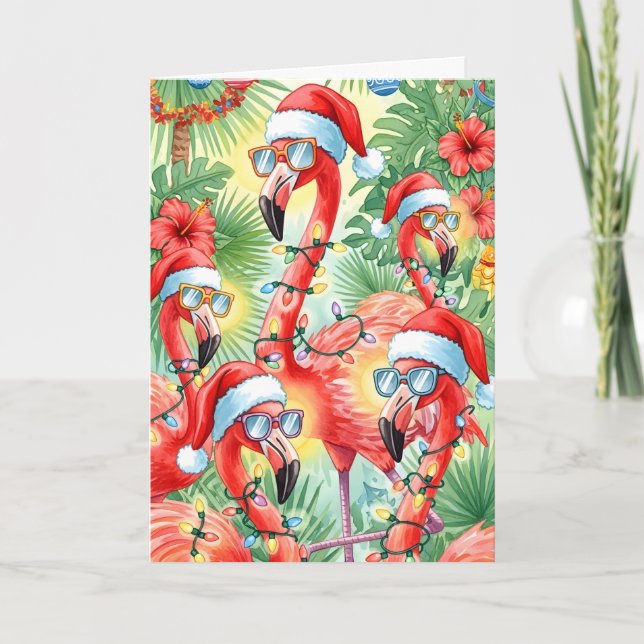 Tarjeta Festiva Flamazing Tropical Christmas Flamingo Card (Anverso)