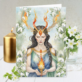 Tarjeta Festiva Flame y nevadas de la Imbólica diosa de Wiccan
