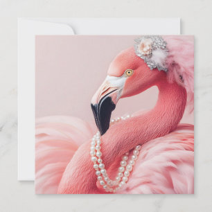 Tarjeta Festiva Flamenco Rosa Elegante con Perlas y Plumas 