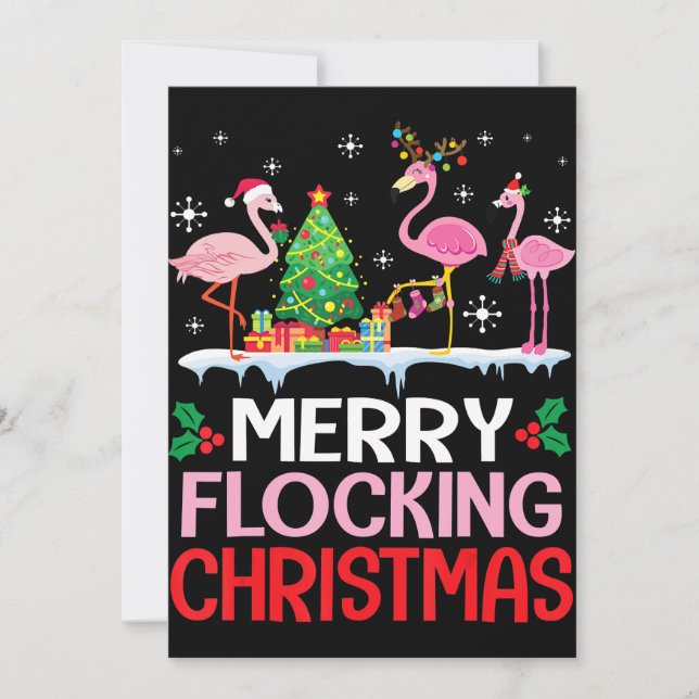 Tarjeta Festiva Flamencos | Gorras Flamingo Noel Bailando Con Niev (Anverso)