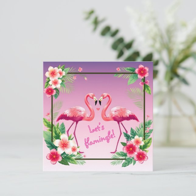 Tarjeta Festiva Flamingle San Valentín (Anverso de pie)