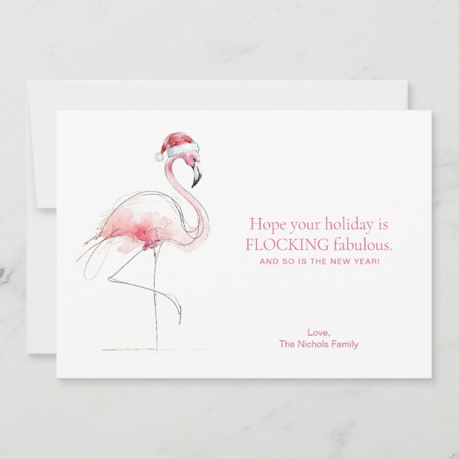 Tarjeta Festiva FLAMINGO CHRISTMAS CARD Pink Florida Holiday Card  (Anverso)