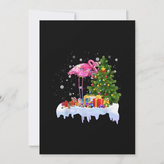 Tarjeta Festiva Flamingo Christmas Tree Lights (Anverso)