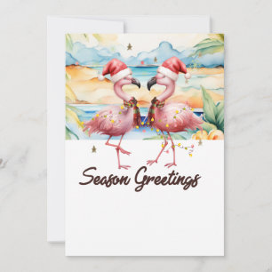 Tarjeta Festiva Flamingo con Santa Hat de Florida