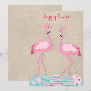 Tarjeta Festiva Flamingo de Semana Santa y huevos pintados