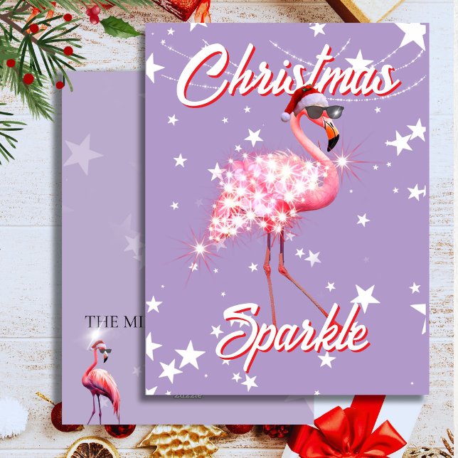 Tarjeta Festiva Flamingo en Santa Hat y Navidades morados de vidri (Subido por el creador)
