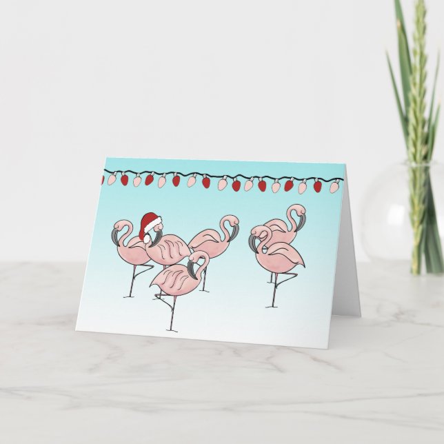 Tarjeta Festiva Flamingo Holiday Party (Anverso)