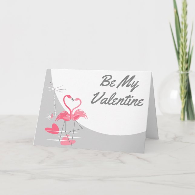 Tarjeta Festiva Flamingo Love Large Moon Valentine (Anverso)
