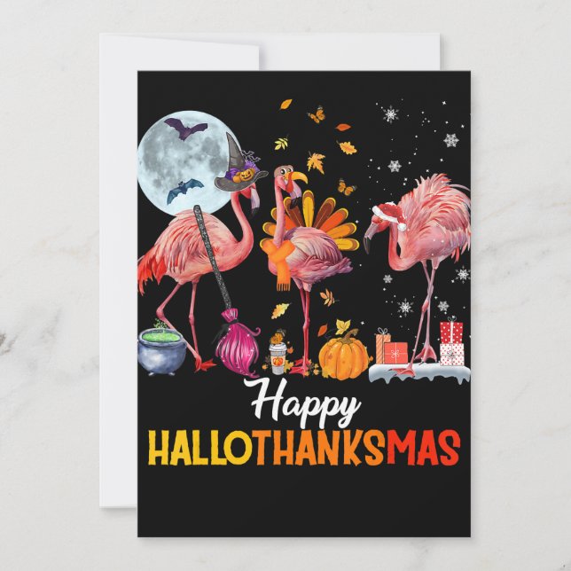 Tarjeta Festiva Flamingo|Navidades de Flamingo Thankings Halloween (Anverso)
