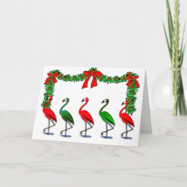 Tarjeta Festiva Flamingo Rockettes Dancing Show (Anverso)
