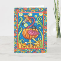 FLAMINGO ROJO DE HALLOWEEN Y GATO NEGRO EN PUMPKIN