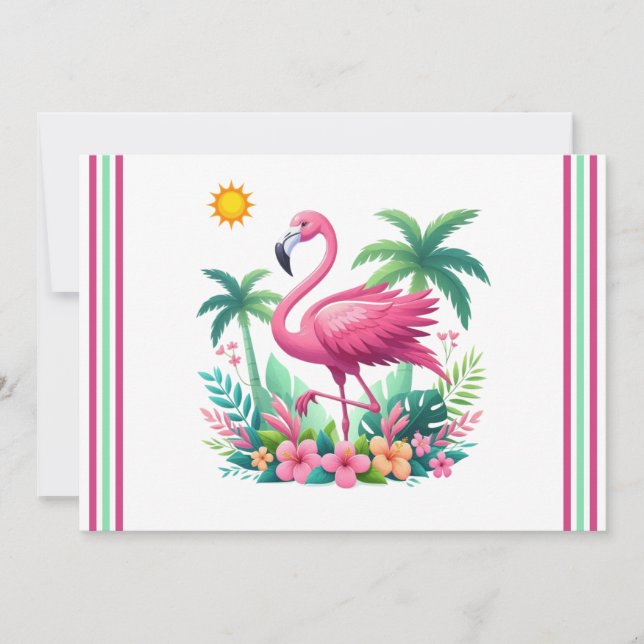 Tarjeta Festiva Flamingo rosa de Florida/Tropical (Anverso)
