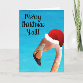 Tarjeta Festiva Flamingo rosa en el personalizado rojo Santa hat