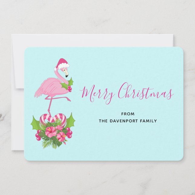 Tarjeta Festiva Flamingo rosa en Santa Hat Navidades caprichosos (Anverso)