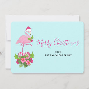 Tarjeta Festiva Flamingo rosa en Santa Hat Navidades caprichosos