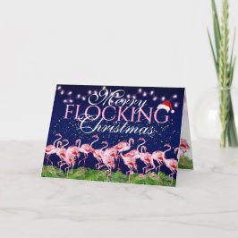 Tarjeta Festiva Flamingo rosa Flamingos Navidades de los cerezos