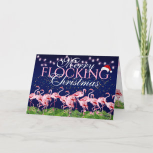 Tarjeta Festiva Flamingo rosa Flamingos Navidades de los cerezos