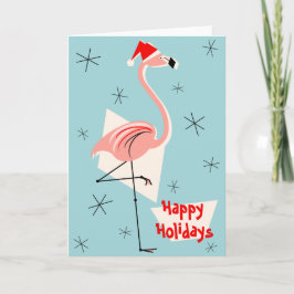 Tarjeta Festiva Flamingo Santa Blue Felices Fiestas