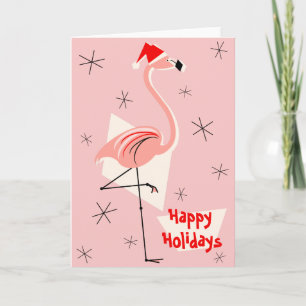 Tarjeta Festiva Flamingo Santa Pink Felices Fiestas