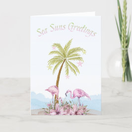 Tarjeta Festiva Flamingo Sea Suns Saludando a los Navidades