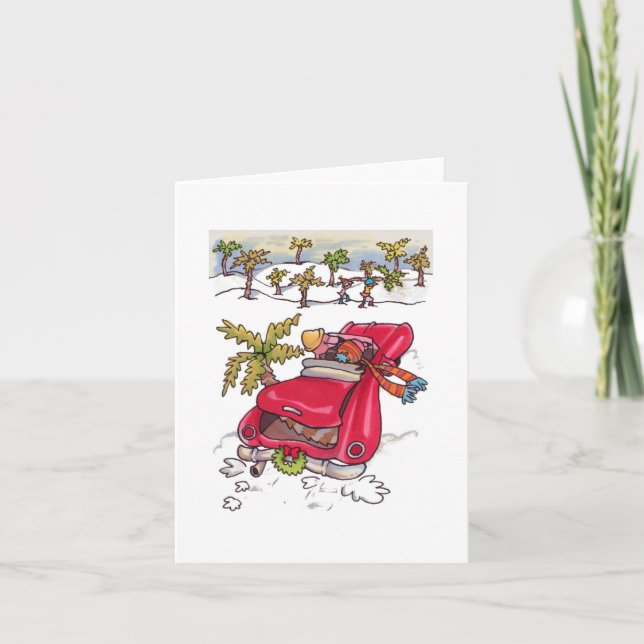 Tarjeta Festiva Flamingo Tree Holiday Notecard (Anverso)