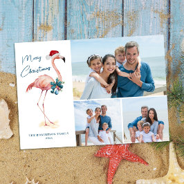 Tarjeta Festiva Flamingo Tropical Beach Navidades Foto