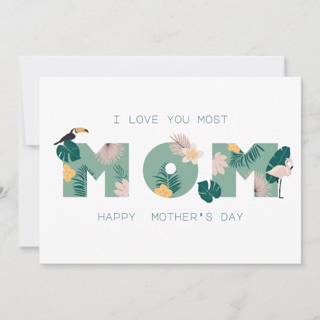 Tarjeta Festiva Flamingo tropical exótico: Mamá feliz día de la ma (Anverso)