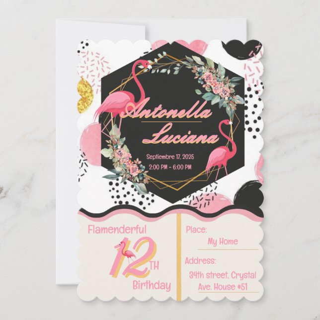 Tarjeta Festiva Flamingo's Birthday Invitation (Anverso)