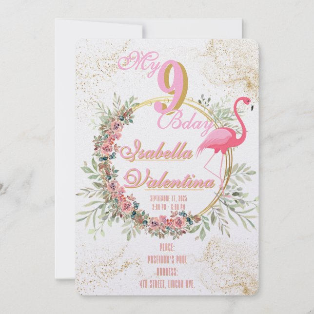 Tarjeta Festiva Flamingo's Birthday Invitation Template (Anverso)