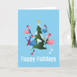 Tarjeta Festiva Flamingos de patinaje sobre hielo y Navidades de á