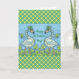 TARJETA FESTIVA FLAMINGOS DE PUNTO VERDE DE POLKA, DIVERTIDO ST. E