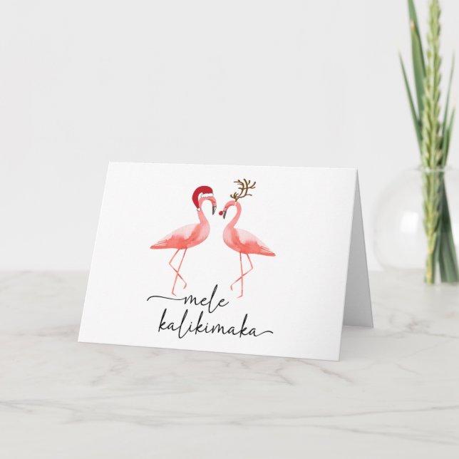 Tarjeta Festiva Flamingos mele kalikimaka (Anverso)