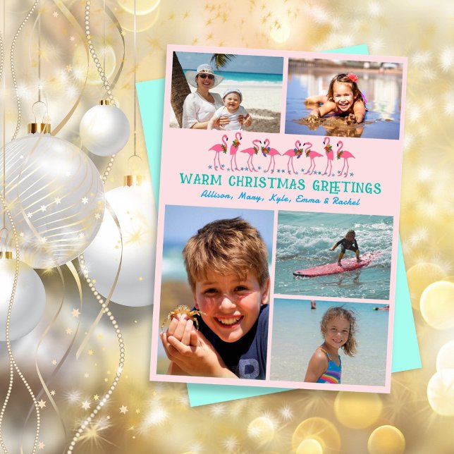 Tarjeta Festiva Flamingos Navidades tropicales Collage de fotos ro (Subido por el creador)