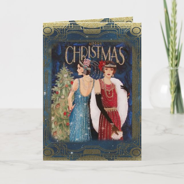 Tarjeta Festiva Flappers Vintage Christmas (Anverso)