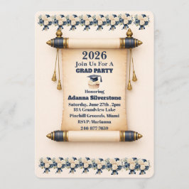 Tarjeta Festiva Flat Holiday Card- Editable Scroll Grad Invitation
