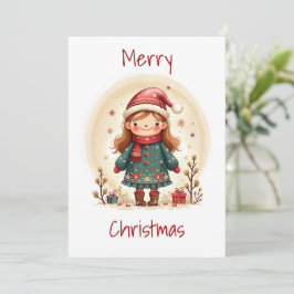 Tarjeta Festiva Flat Holiday Card in Scandinavian Folk Art Style