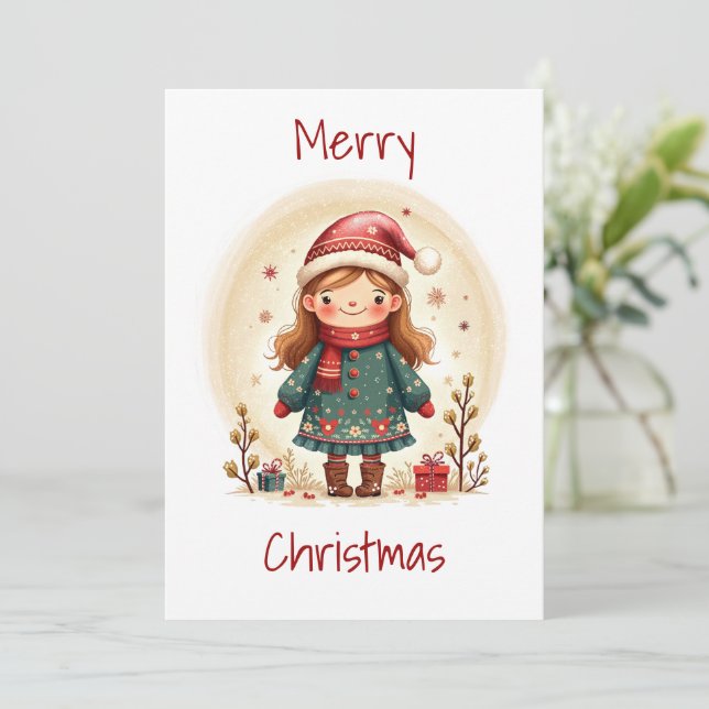 Tarjeta Festiva Flat Holiday Card in Scandinavian Folk Art Style (Anverso de pie)