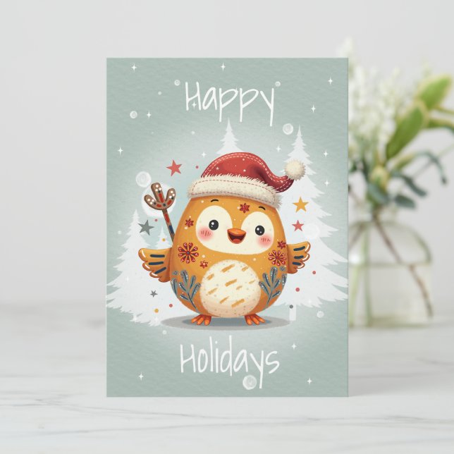 Tarjeta Festiva Flat Holiday Card in Scandinavian Folk Art Style (Anverso de pie)