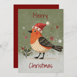 Tarjeta Festiva Flat Holiday Card in Scandinavian Folk Art style 