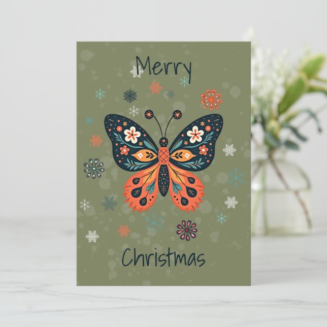 Tarjeta Festiva Flat Holiday Card in Scandinavian Folk Art Style