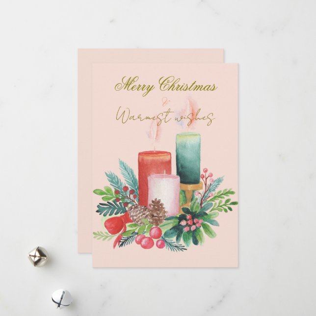 Tarjeta Festiva Flat Holiday Card - Watercolour Christmas candles (Anverso/Reverso In Situ)